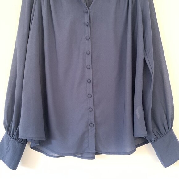 Free People Long Sleeve Button-Up Sheer Blouse Size M Blue Western - Picture 4 of 7